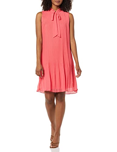 Image of DKNY Womens Sleeveless Tie Neck Pleated Dress