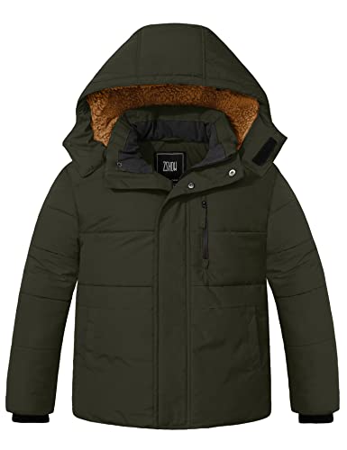 Zshow Boys' Water Resistant Puffer Jacket Warm Hooded Winter Coat With Detachable Hood (Army Green,8) #TOP14