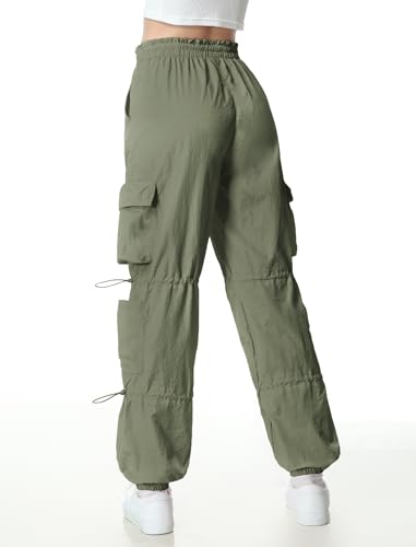 Image of EXARUS Girls Parachute Pants Cargo Hip Hop Wide Leg Baggy Y2K Teen | Tween Casual School Dance Streetwear with Pockets Elastic Waist Youth Junior Kids Bottoms Hiking 8-14Y