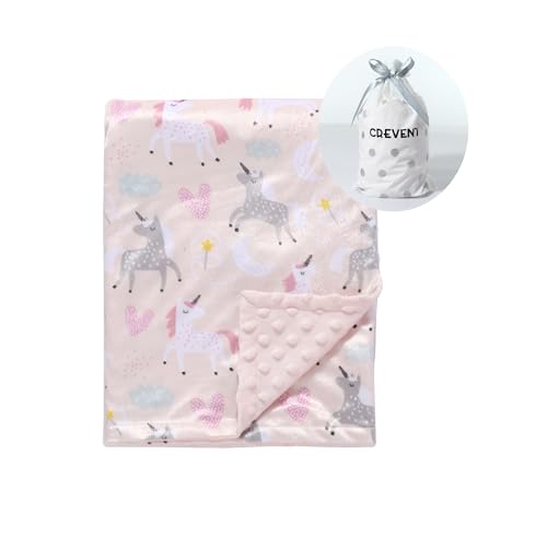 Image of CREVENT Minky Baby Blanket for Girls - Soft Plush Receiving Blanket for Newborns - 30x40 Inches (Unicorn)