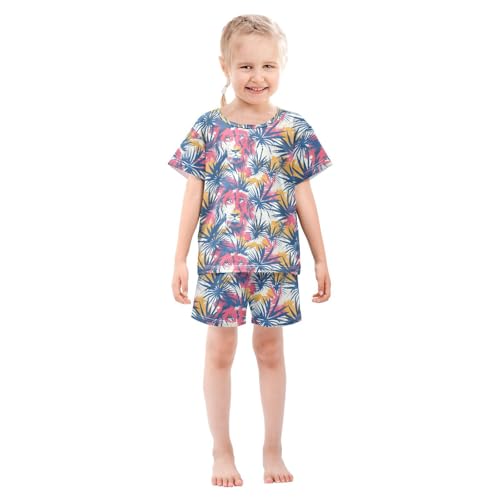 ALAZA Lion Palm Leaves Pajamas Short Sleeve 2 Piece Sleepwear Top and Bottom Pajama Set Unisex3