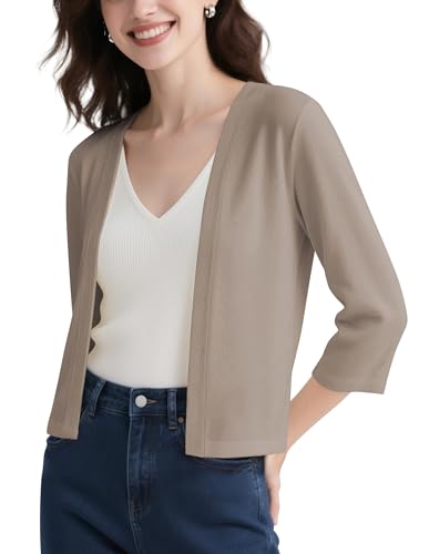 Image of Urban CoCo Women's 3 /4 Sleeve Cropped Cardigan Casual Open Front Cover Up