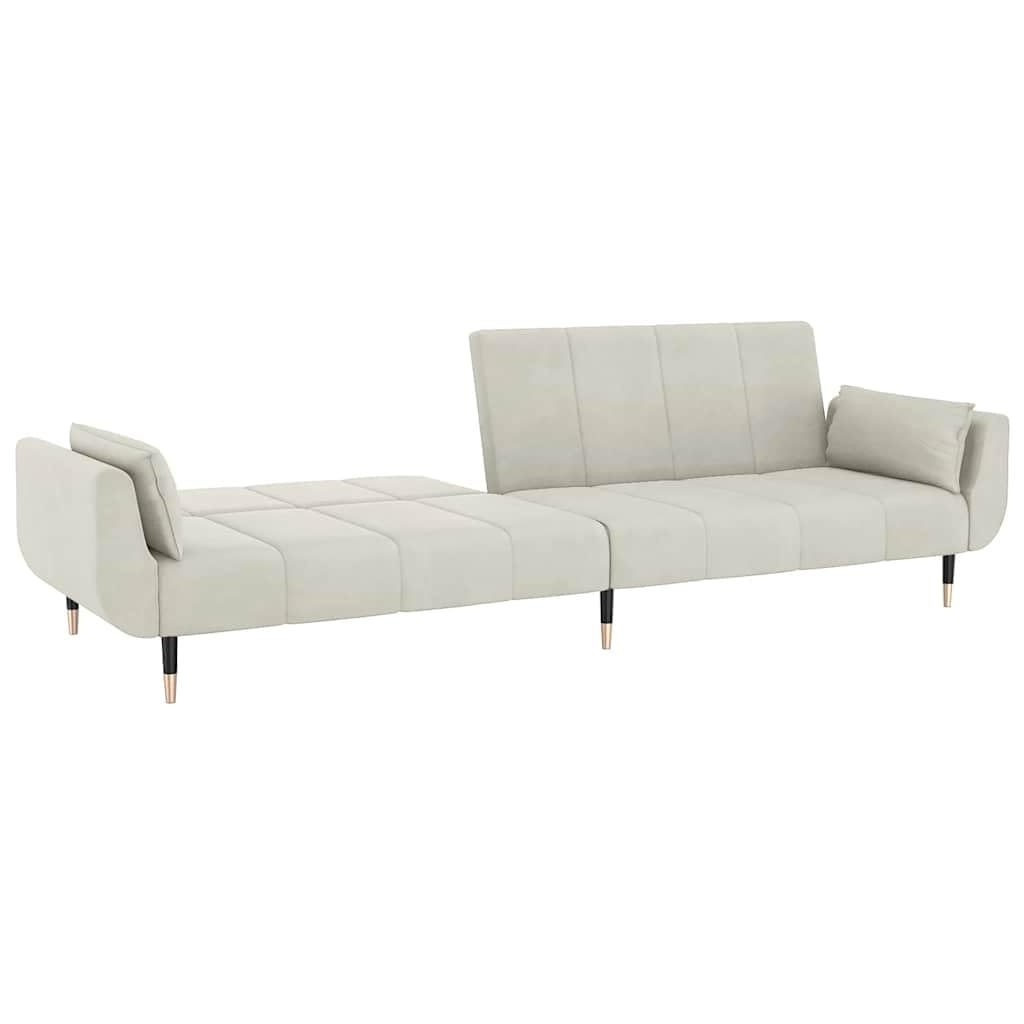 Sofa z funkcją spania 2-osobowa, kremowa, aksamitna, regulowana, 220 x 84,5 x 69 cm, z 2 poduszkami, do salonu i pokoju gościnnego, wytrzymałe łóżko składane