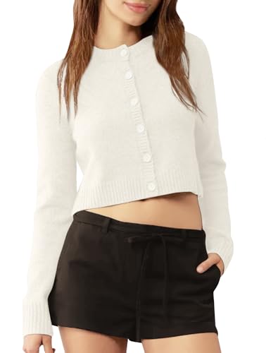 Urban CoCo Women's Crew Neck Cropped Cardigan Sweaters Long Sleeve Open Front Button Down Shrug Sweater Jackets2