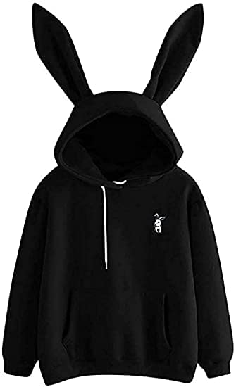 Hooded Neck Sweatshirt Front Pocket Winter Wear with Long Ear Bunny/Long Sleeve Hoodie for Women
