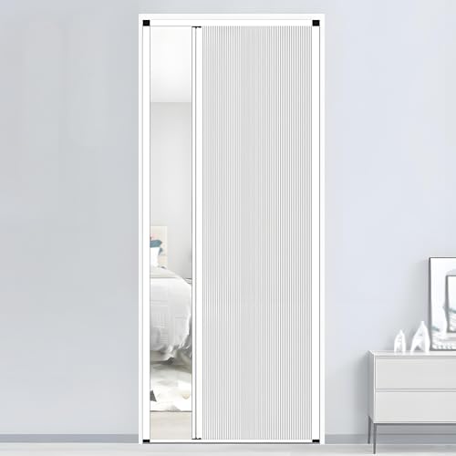 Image of Interior Retractable Folding Door 34x64in, Aluminum Accordion Door Replacement No Drilling, White,Sound and Heat Insulation for Closets Bars Office Bedroom Bathroom