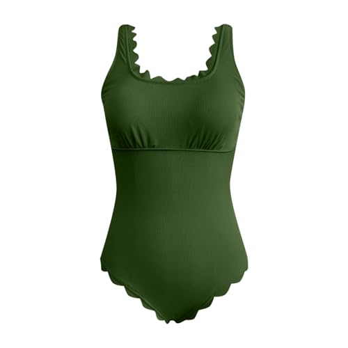 Maillot de bain côtelé rouge XL à col carré rétro et détails festonnés