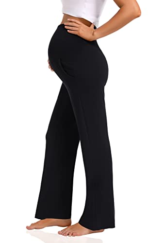 Foucome Women's Maternity Pants Casual Loose Wide Leg Cozy Pant Pregnancy Palazzo Lounge Trousers with Pockets