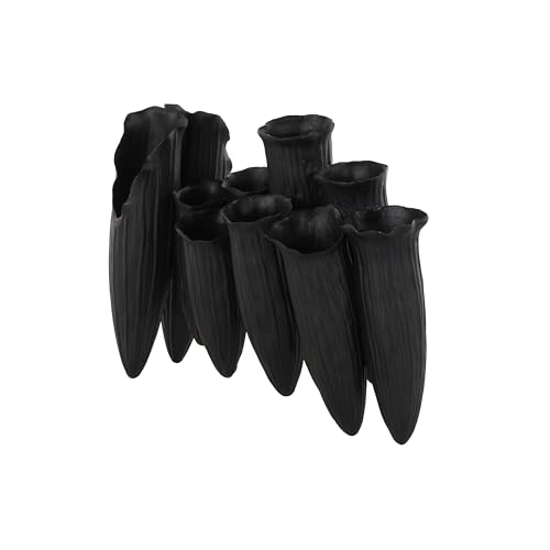 Image of Deco 79 Ceramic Abstract Decorative Vase Floral Inspired 10 Openings Centerpiece Vase with Linear Grooves, Flower Vase for Home Decoration 13 inch x 5 inch x 11 inch, Black
