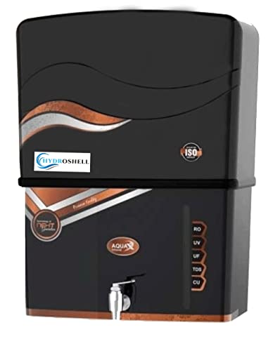 Image of Hydroshell AquaX Prime Advanced Copper RO Water Purifier with UV + UF + TDS Controller + Full Automatic With Goodness Of Copper 12 L | Black