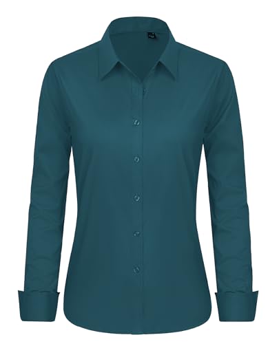 Image of J.VER Button Down Shirts for Women Stretch Collared Cotton Long Sleeve Dress Shirt Business Casual Blouse for Work