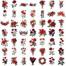 50PCS Transparent Red Rose Stickers for Guitar,Bumper,Water Bottle,Notebook,Bike,Laptop,Luggage,Suitcase,Cute Aesthetic Retro Floral Vinyl Sticker,Teens Adult Sticker,Botanical Trendy Graffiti Decal - Image 3