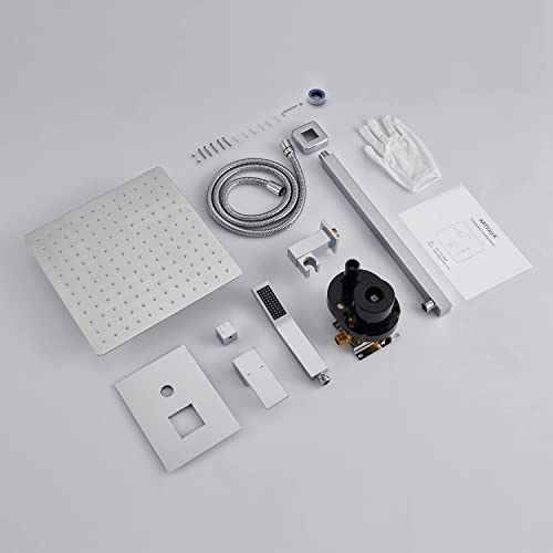 Image of Rain Shower System 12 Inches Shower Combo Set Chrome Wall Mount Faucet Bathroom Faucets with Rainfall Shower Head and Hand Shower