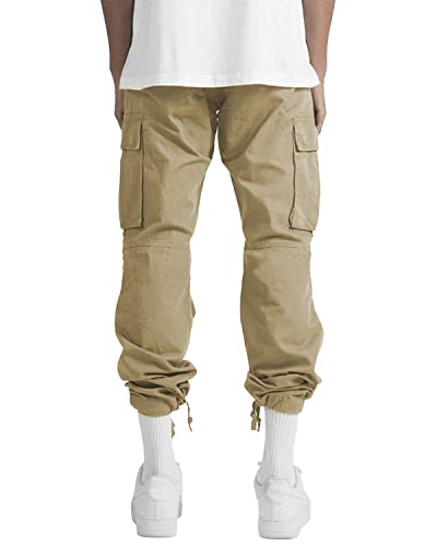 LYRXXX Men\'s Casual Cargo Pants Hiking Pants Workout Joggers Sweatpants for Men,Light Khaki,M