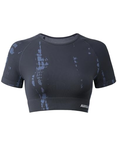 Image of AUROLA Serpent Snake Seamless Workout T-Shirts for Women,Short Sleeve Crop Top Gym Yoga Athletic Shirts Tee