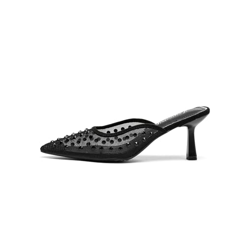 Lryweisy Women's 2.4 Inch Glitter Kitten Heel Mesh Backless Rhinestone Pumps with Soft Memory Foam Insole for All Day Comfort4