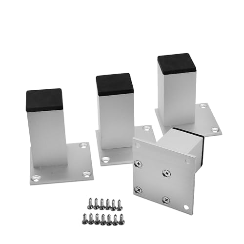 Qiveno 4 patas de metal para muebles de 3 pulgadas, pies cuadrados de soporte de metal para sofá, armario, estantería, cama y mesa (plata mate)