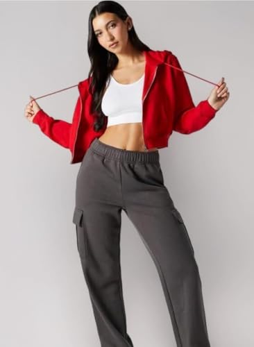 Image of Rabboni Women's Crop Fleece Hoodie Jacket | Full Sleeve Zip-Up Hooded Sweatshirt for Women & Girls | Soft Warm Casual Winter Wear Crop Hoodie
