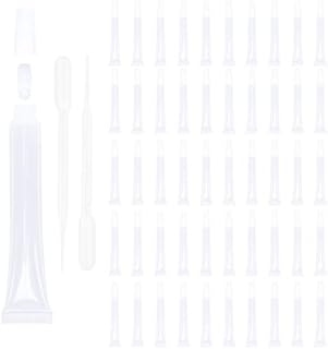 50 PCS Empty long slim 15ml squeeze lip gloss tube lip oil soft tubes with Syringes (Clear lid)