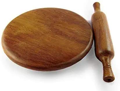 Renown Roti Maker Roti Roller Wooden Chakla Belan Set (Dark Brown)