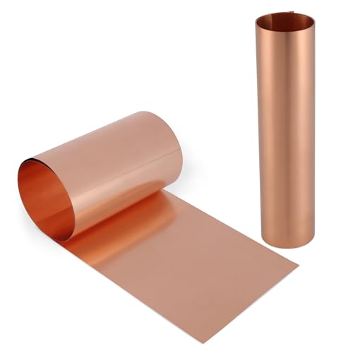 KWOKWEI Rouleau de tôle de cuivre, 0,2 mm x 20 mm x 1 m, 99,9 % tôle de cuivre pure, fine pour toits en métal, réparation de maison, bricolage, projets d'art