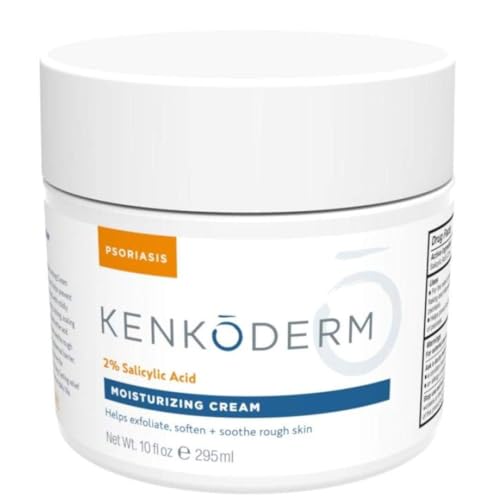 Kenkoderm Psoriasis Cream - Natural Moisturizing Face & Body Lotion with 2 Percent Salicylic Acid - Renewing Topical Formula for Dry & Sensitive Skin Fragrance & Color Free 10 oz. 1 Jar