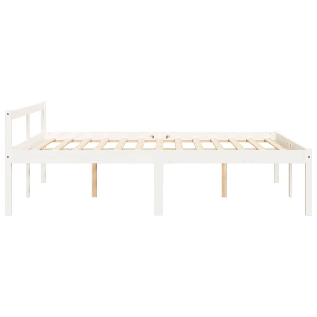 Massivholz Kiefer Seniorengerecht 45cm Sitzhöhe Stauraum Weiß 140x200 cm | Seniorenbett Weiß 140x200 Massivholz Kiefer Bettgestell mit Kopfteil Hohes Bettpflegebett Stauraumbett für Senioren