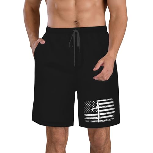 American Flag Cross Men's Swim Trunks Quick Dry Beach Board Shorts Swimwear Bathing Suits for Holiday Party,