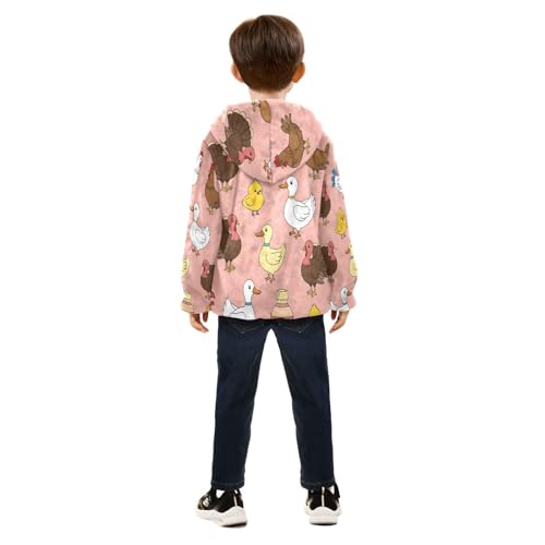 Farm Animals on Pink Toddler Fleece Jacket Girl Boys Hooded Fleece Jacket Coat Warm Outwear Zip-up 3-10T4