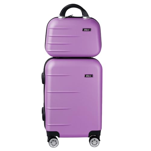 Kit Mala de Bordo Silent Ipanema + Frasqueira - Padrão ANAC | Rígida em ABS | 4 Rodas Duplas 360° | Cadeado Numérico Integrado | Leve e Resistente (Lilás Candy)