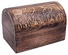 Ajuny Indian Handcrafted Decorative Chest Vintage Style Wooden Jewellery Box Trinket Keepsake Organiser With Hand Carved Elephant Design Great For Gifts