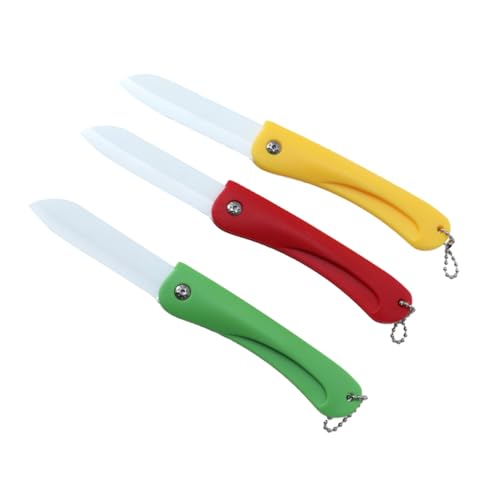 HOLIDYOYO Portable Ceramic Fruit Cutters 3pcs Set Paring Knife Rustproof Easy to Clean Random Color