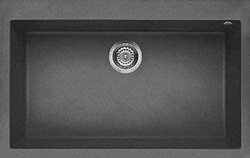 ELLECI LKQ13099 QUADRA 130 Évier de Cuisine encastré en KERATEK, Gris foncé