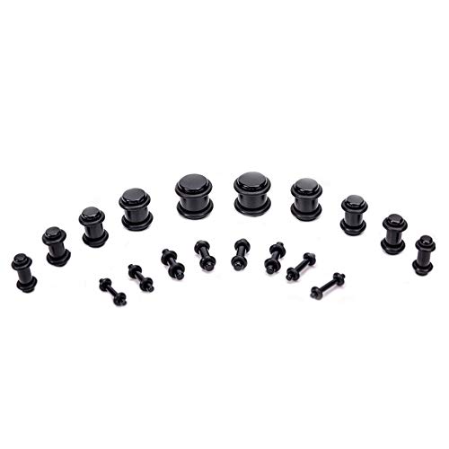 LLGL-EU Ohr-Stretching-Kit 50 Stück 14G-00G Ohr Messgeräte Expander Set Acryl Verjünger und Stecker & Silikon Tunnel Piercing-Schmuck-Set (Black)