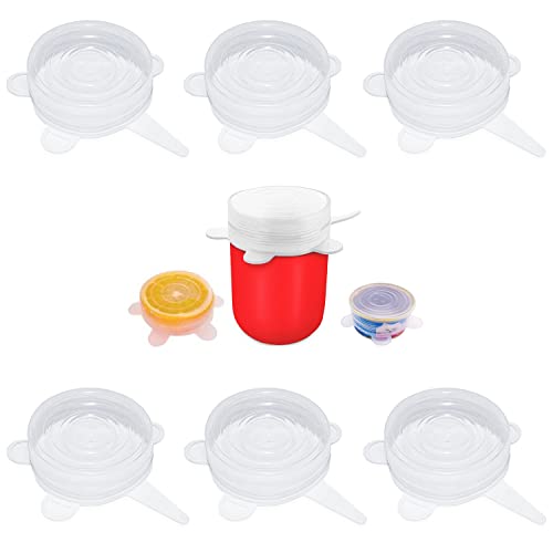 Tapas Silicona Ajustables Cocina adaptables Tapas Lata Comida Mascotas Tapas Botes de Cristal Vaso yogures Cristal Tarro ecologicas elasticas Reutilizables Sin BPA Lavado a lavavajillas (6 Uds)