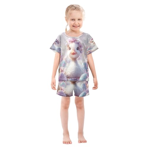 ALAZA Easter Duck Egg Pajamas Set Short Sleeve Cotton Sleepwear Summer Pjs 2 Piece 5-14Y3
