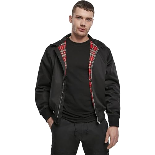 Individual Wear Men's Harrington Classic Waist-Length Everyday Jacket with Stand-up Collar & Red Checked Inner Lining