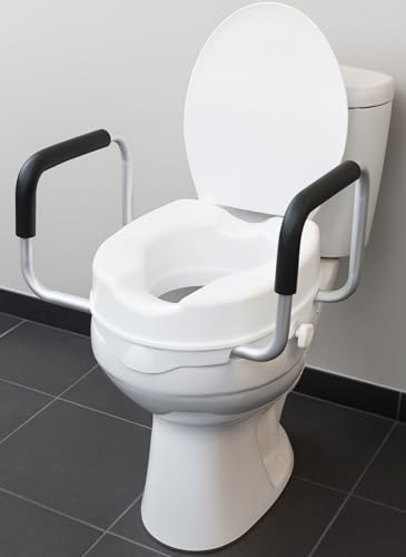 Rehausseur Toilette Adulte 10 cm avec Accoudoirs – Siège WC Clipsable Universel pour Cuvette...