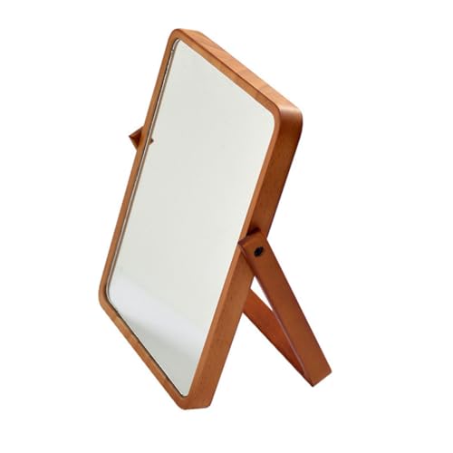 Espejo de maquillaje de escritorio de madera minkissy miniatura 1