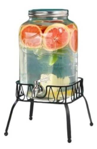 EVREFIN 飲料サーバー ガラス製ジャグ 製ディスペンサー ボトル収納ジャー 蛇口付き 大容量製ボトルラック 梅酒、ジュース、ビール容器に最適 密閉瓶 キッチン コーラバケツ 蛇口付き容器 製レモン (8L+フラワースタンド+ステンレス製蛇口)