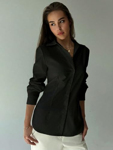 Image of OOMPH! Women Solid Cotton Shirt with Back Tie-Up Detail | Corset Style | Cinched Waist Shirt | Cotton Formal Shirt