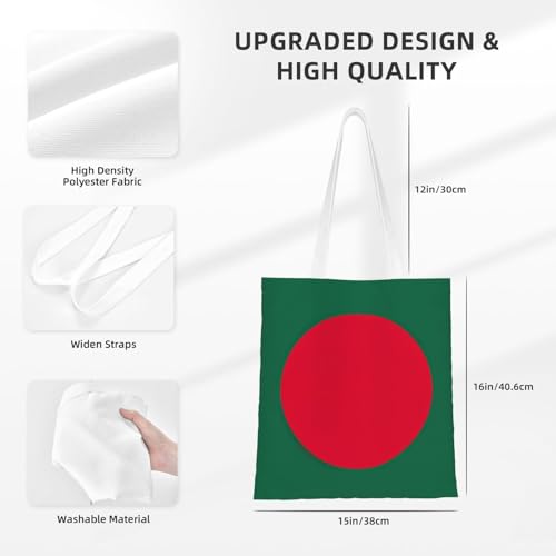 Flag Of Bangladesh Print Polyester Canvas Tote Bag, Shopping Bag With Reinforced Handles, Reusable4