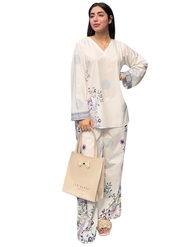 Image of Modestouze Attires Cord Set for Women Cotton Stylish Poly Rayon Long Sleeves Turkish Co Ord Mandarin Neck Floral Print Western Co Order Set for Women, Wear as Office Coat, Travel Coord, Cot