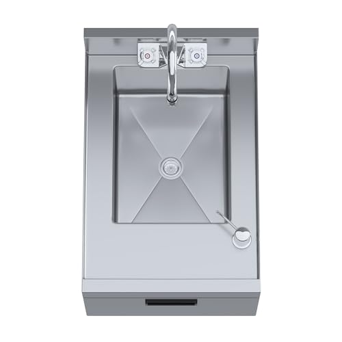 Image of 22.5 in. x 15 in. Stainless Steel Underbar Hand Sink with Soap and Towel Dispensers, 14 in. x 10 in. Bowl, Faucet, and Drain Basket
