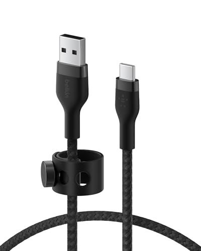 Belkin BoostCharge Pro Flex Braided USB-C to USB-A Cable (1M/3.3FT) USB-IF Certified Fast Charging Cable for iPhone 16, iPhone 16 Pro, iPad, Galaxy S25, Note, Pixel, Nintendo Switch 2 & More - Black