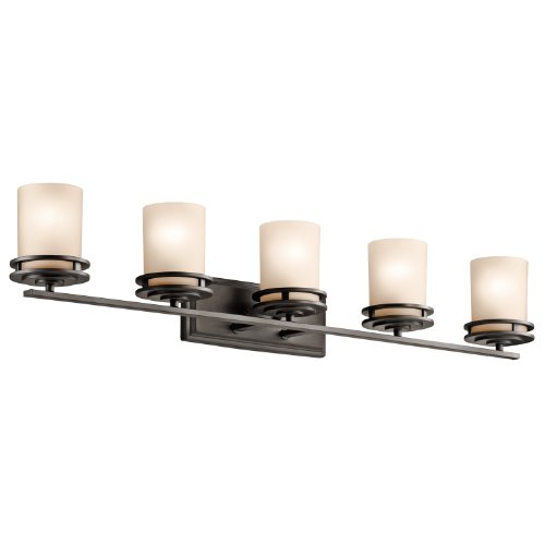 Kichler Hendrik 43" 5 Light Vanity Light with Light Umber Etched Glass Olde Bronze