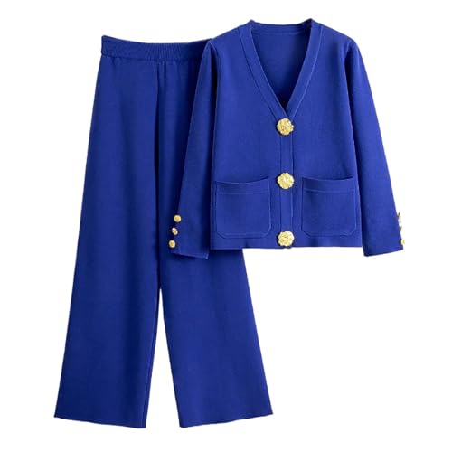 Women's 2 Piece Outfits Sweater Set Knit V Neck Button