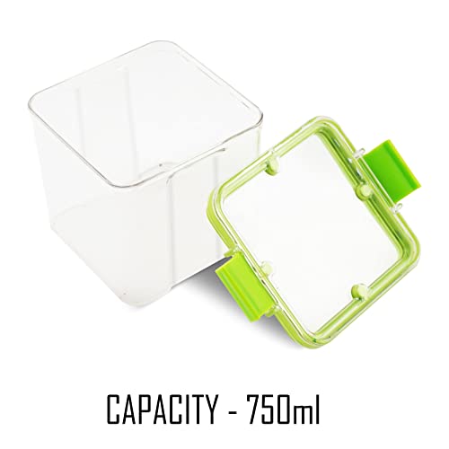 Image of PEARLPET Clik n Seal Kitchen Storage Container Set of 2 Pcs (700 ml Each, Plastic, Square Shape, Green)