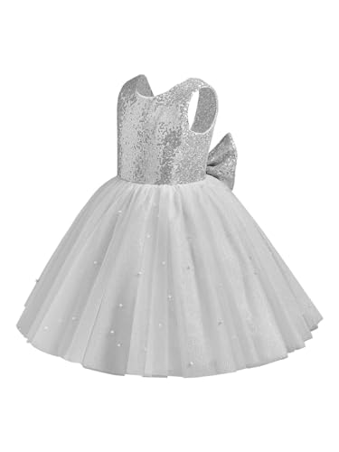 Sparkle Sequin Tulle Flower Girl Dress for Wedding Kids Princess Pageant Birthday Dress Pearls Bow Prom Ball Gowns Tutu Dress