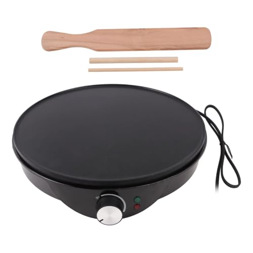 Akfldms Crepera Eléctrica Antiadherente de 30 cm con Espátula de Madera, Ideal para Panqueques y Bollos. Enchufe Europeo.